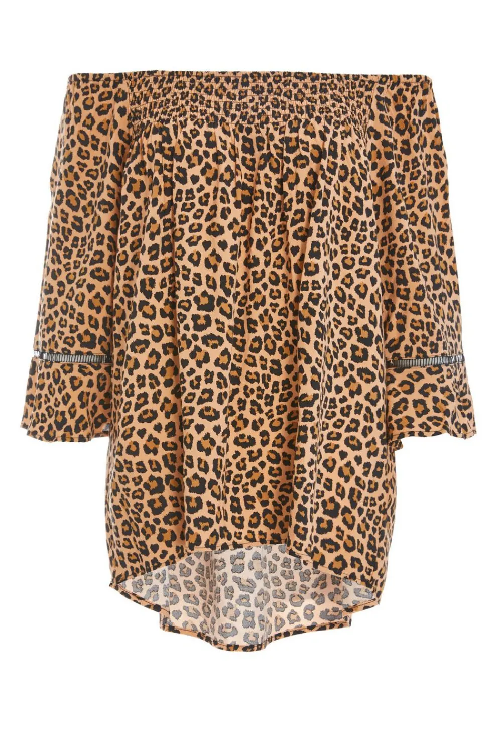 Quiz Bardot Tops|Tops>Stone Leopard Print Bardot Top