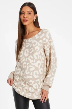 Quiz Knitwear|Jumpers>Stone Leopard Print Knit Batwing Jumper