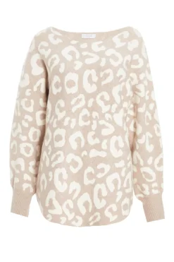 Quiz Knitwear|Jumpers>Stone Leopard Print Knit Batwing Jumper