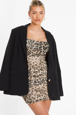 Quiz Mini Dresses|Going Out Dresses>Stone Leopard Print Mesh Bardot Mini Dress