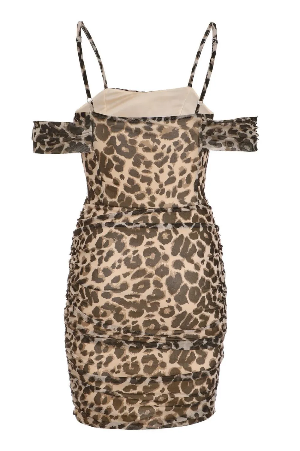 Quiz Mini Dresses|Going Out Dresses>Stone Leopard Print Mesh Bardot Mini Dress