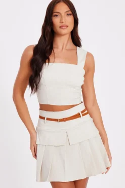 Quiz Summer Tops|Going Out Tops>Stone Linen Crop Top