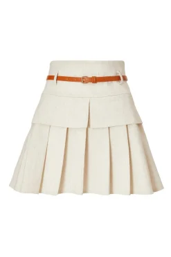 Quiz Summer Clothes|Skirts>Stone Linen Pleated Skirt
