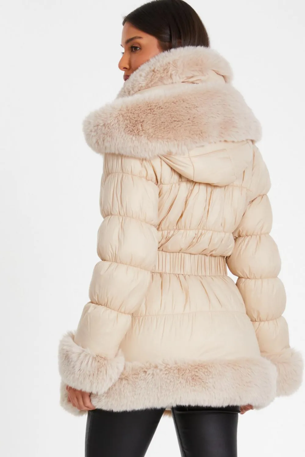 Quiz Casual Clothing>Padded Faux Fur Trim Jacket
