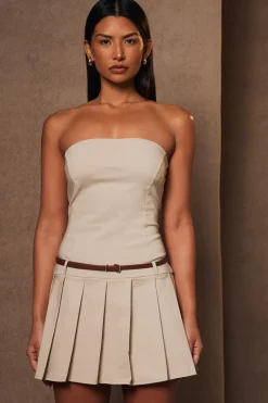 Quiz Playsuits|Playsuits>Stone Pleated Skort Playsuit