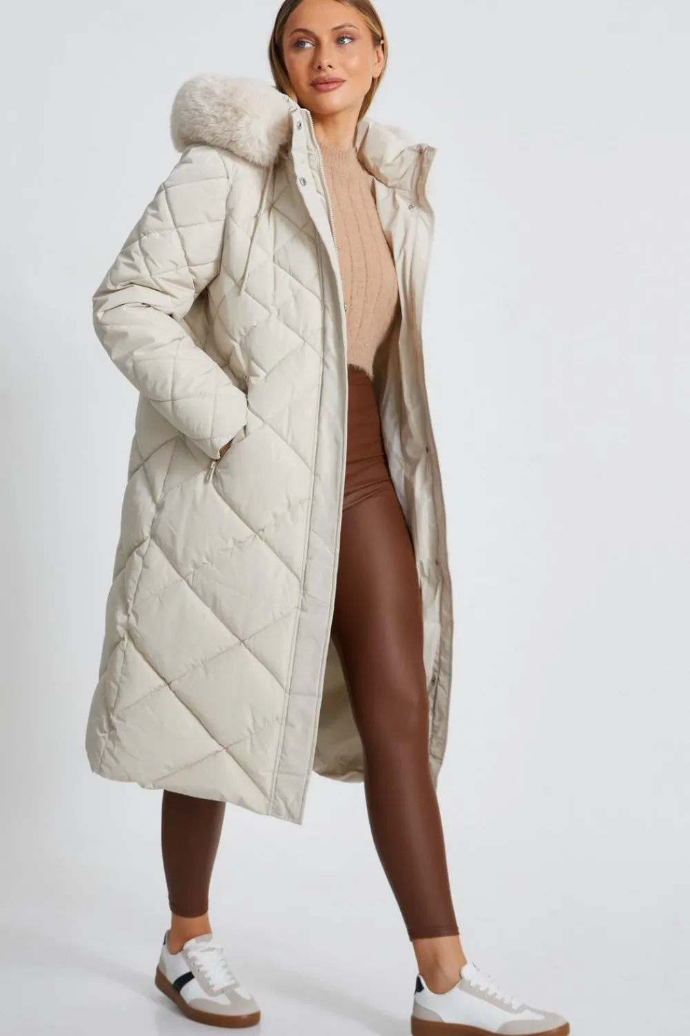 Quiz Jackets & Coats|Casual Clothing>Stone Quilted Long Parka