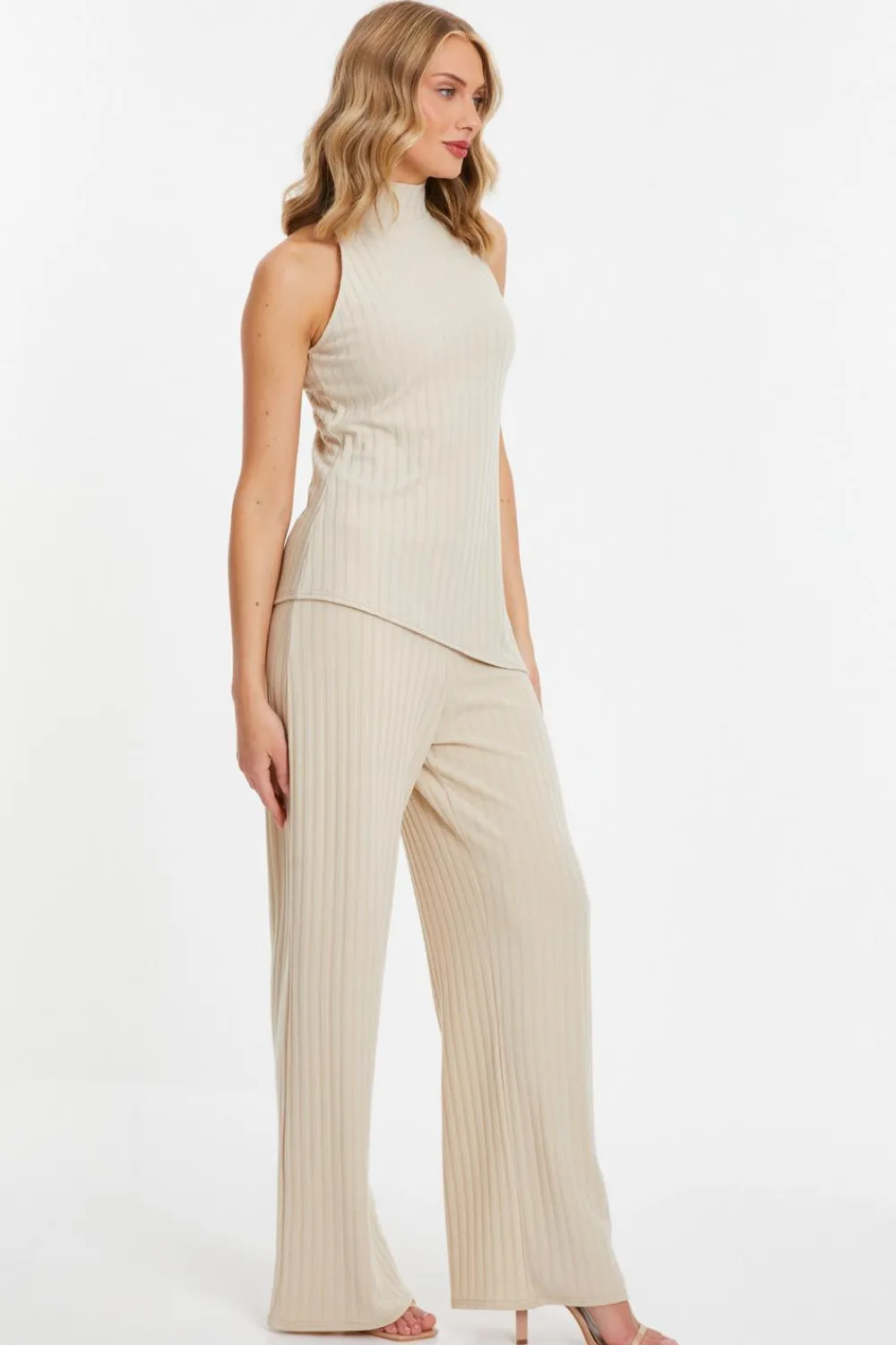 Quiz Summer Tops|Day Tops>Stone Ribbed Asymmetric Top