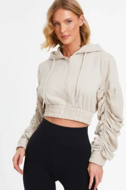 Quiz Everyday Essentials|Co-Ords>Ruched Sleeve Cropped Hoodie