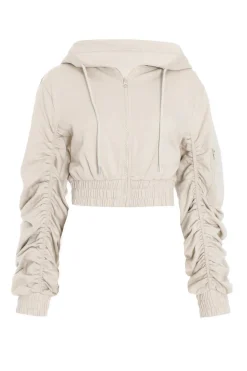 Quiz Everyday Essentials|Co-Ords>Ruched Sleeve Cropped Hoodie