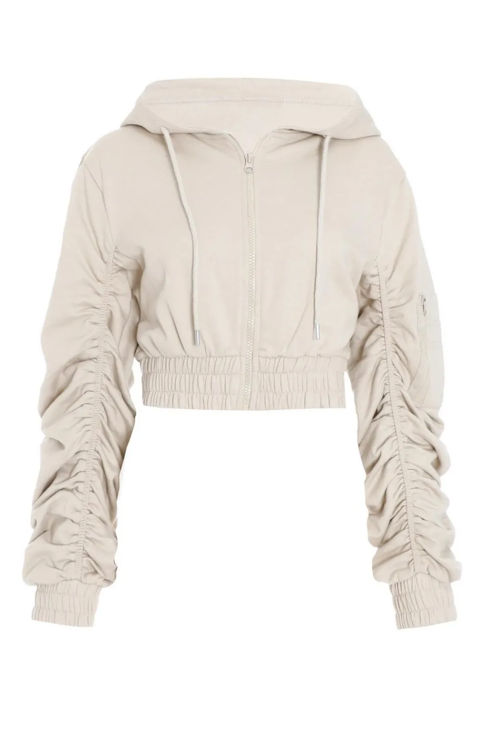 Quiz Everyday Essentials|Co-Ords>Ruched Sleeve Cropped Hoodie