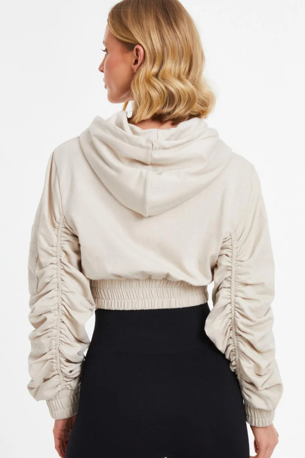 Quiz Everyday Essentials|Co-Ords>Ruched Sleeve Cropped Hoodie