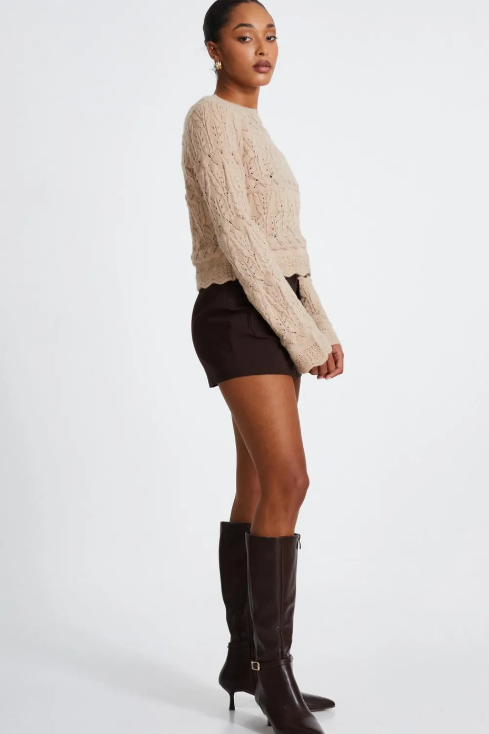Quiz Knitwear|Casual Clothing>Stone Scalloped Knit Jumper