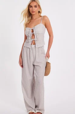 Quiz Trousers|Summer Clothes>Stone Striped Wide Leg Trousers