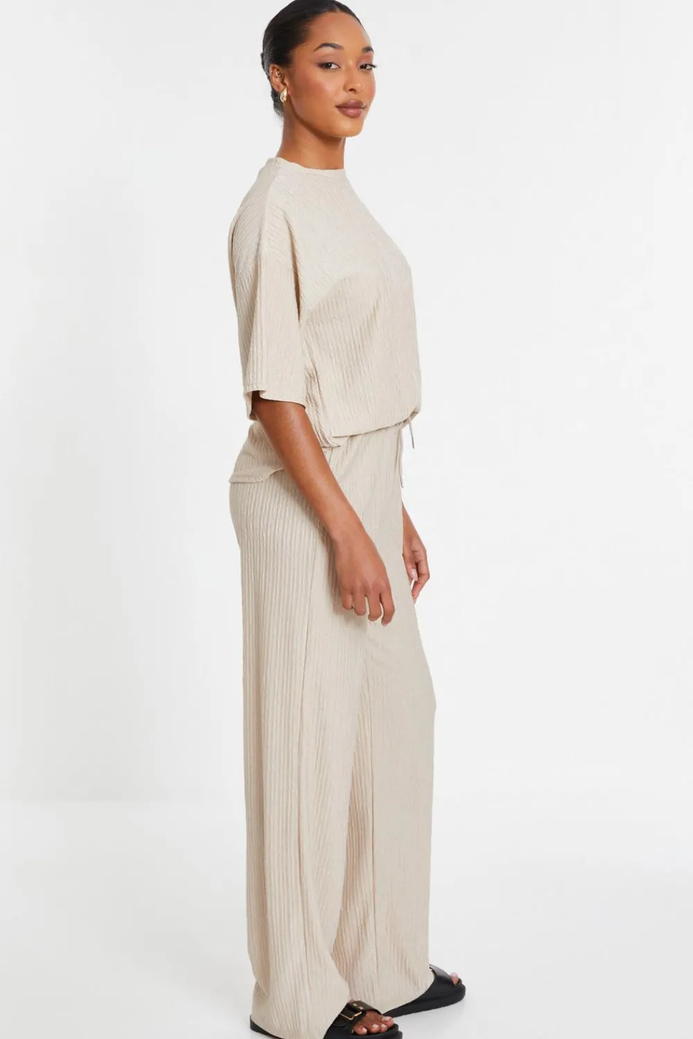 Quiz Workwear|Trousers>Textured Palazzo Trousers