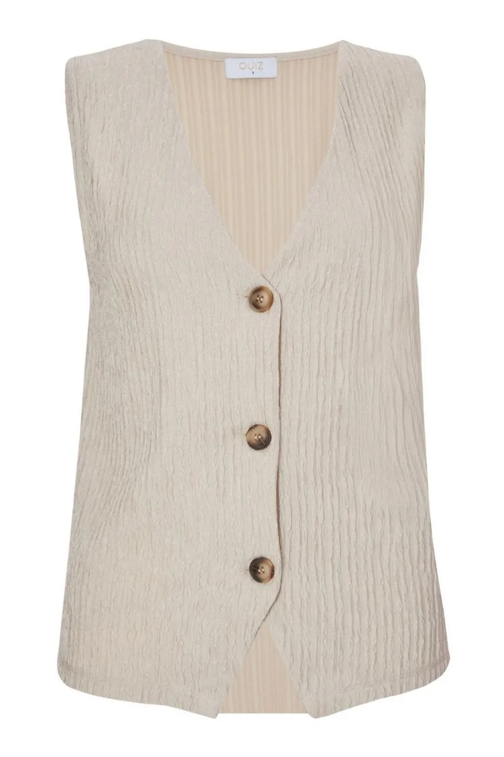 Quiz Waistcoat|Day Tops>Stone V Neck Textured Waistcoat