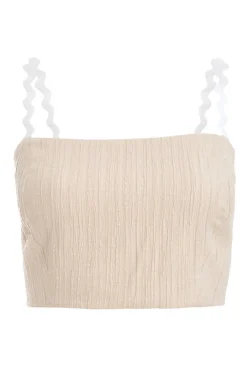 Quiz Summer Tops|Crop Tops>Stone Wavy Trim Crop Top