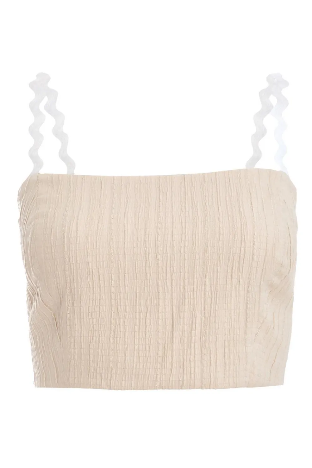 Quiz Summer Tops|Crop Tops>Stone Wavy Trim Crop Top
