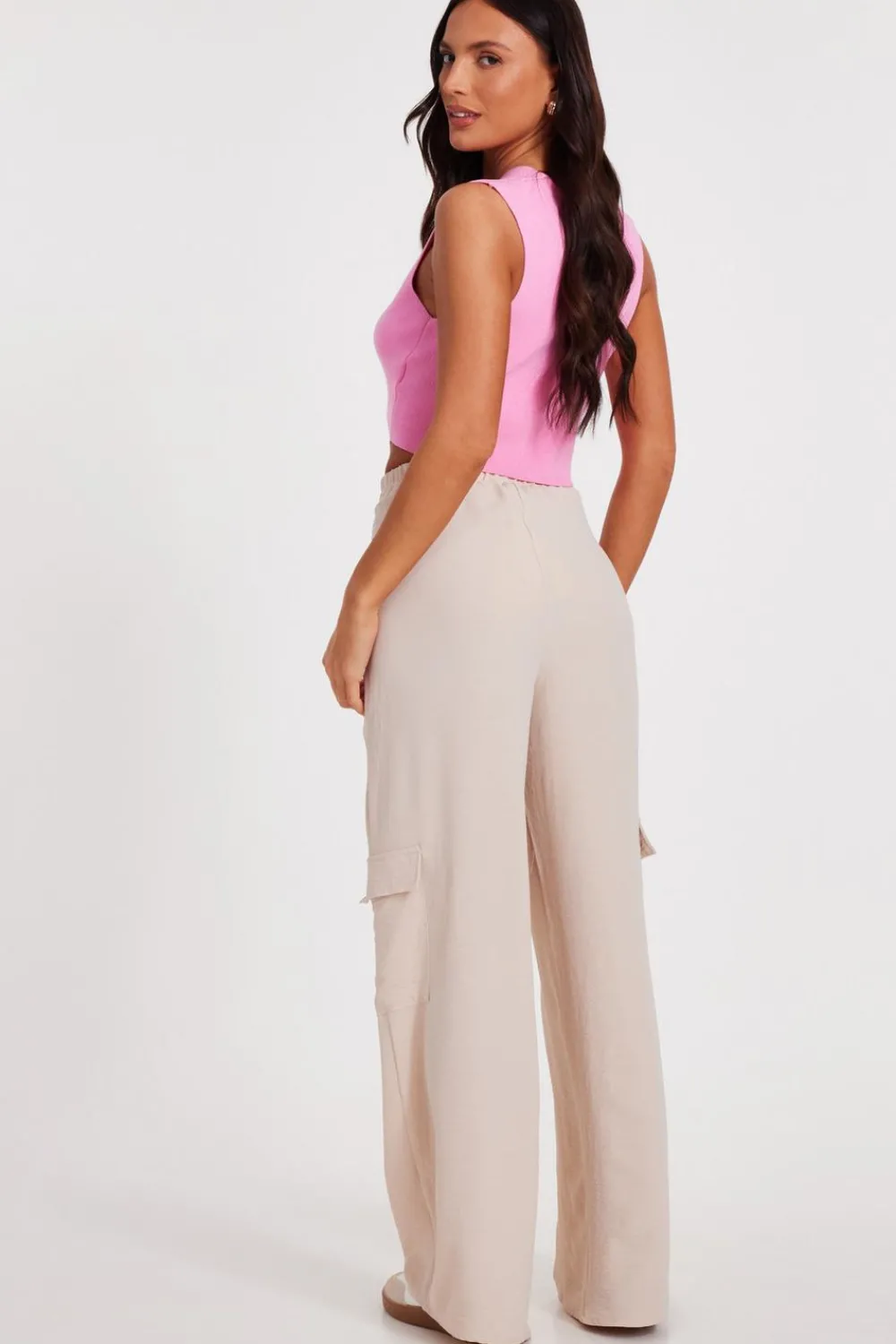 Quiz Workwear|Trousers>Stone Wide Leg Trousers