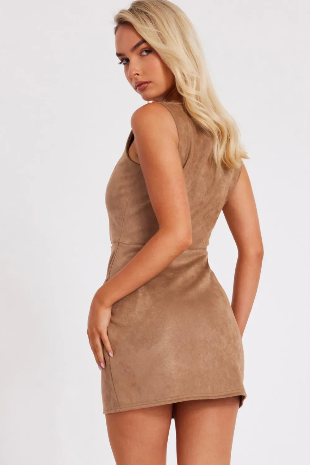 Quiz Summer Clothes|Going Out>Tan Faux Suede Mini Dress