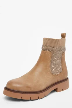 Quiz Boots>Taupe Embellished Chunky Ankle Boots