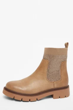 Quiz Boots>Taupe Embellished Chunky Ankle Boots
