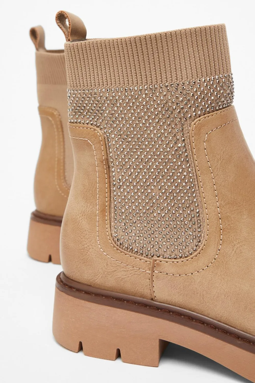 Quiz Boots>Taupe Embellished Chunky Ankle Boots