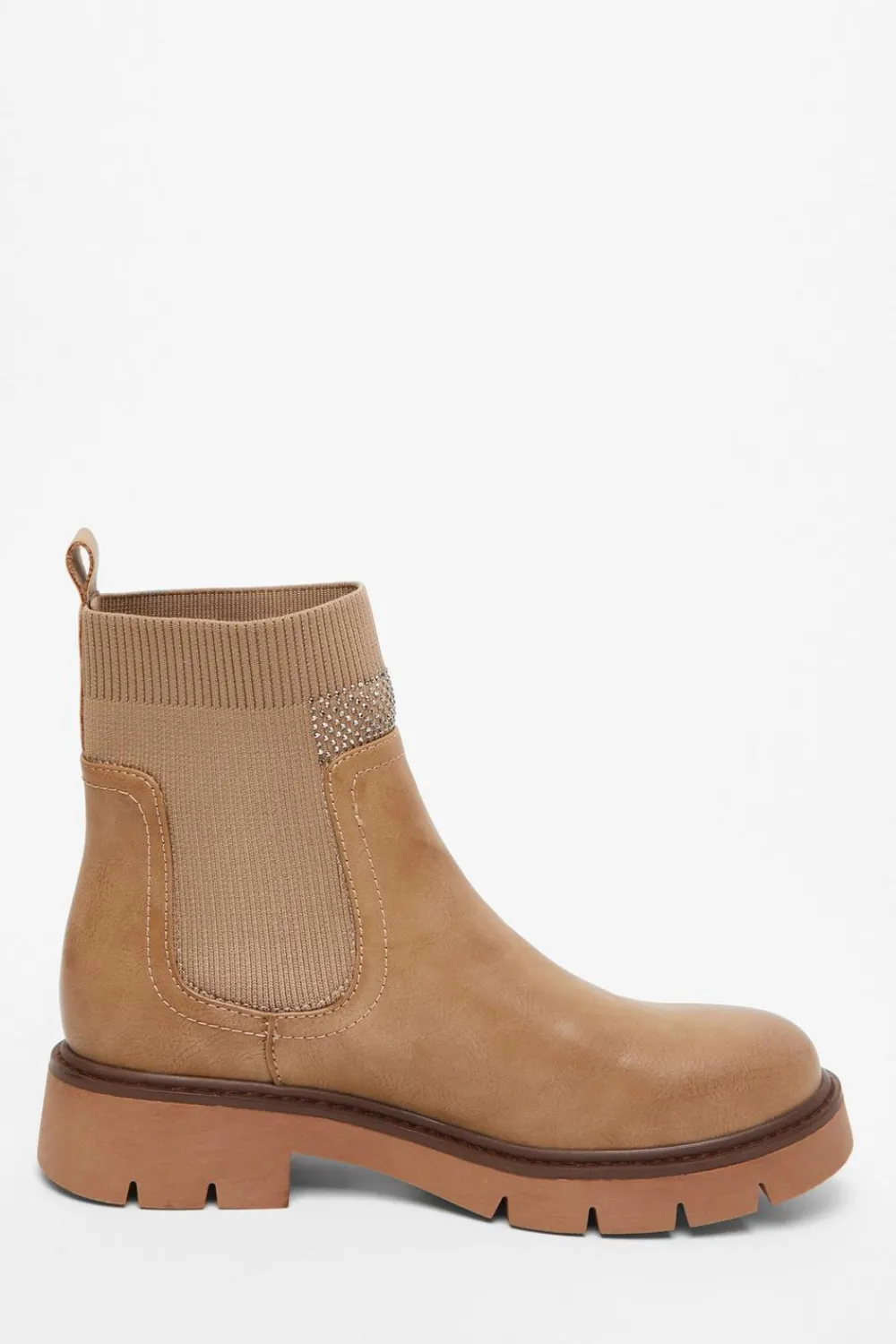 Quiz Boots>Taupe Embellished Chunky Ankle Boots
