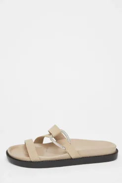 Quiz Sandals|Holiday Shoes>Taupe Faux Leather Flat Sandals
