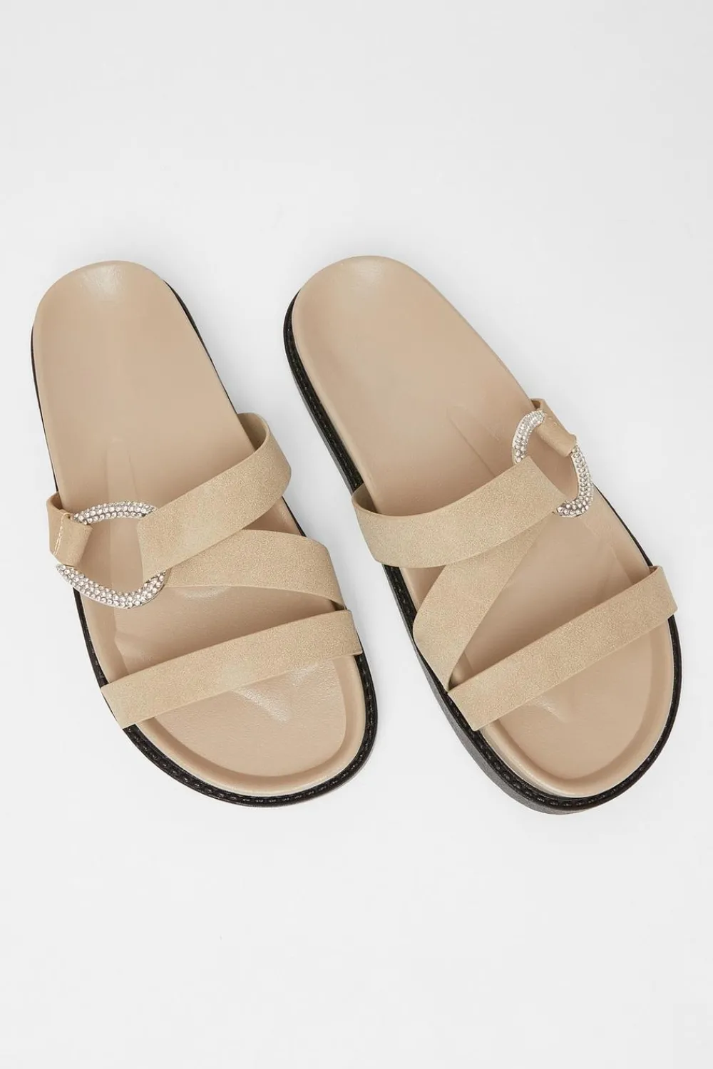 Quiz Sandals|Holiday Shoes>Taupe Faux Leather Flat Sandals