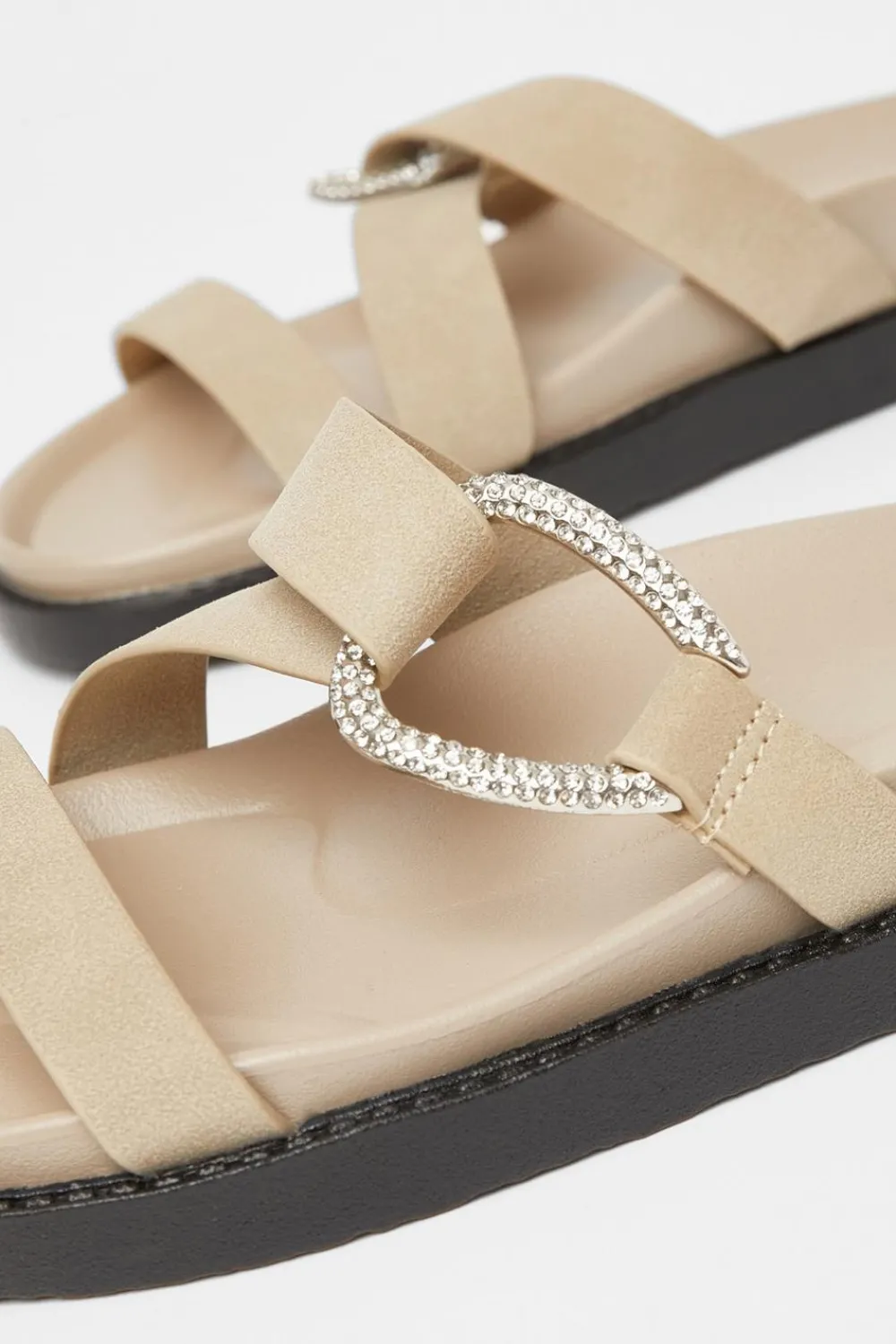 Quiz Sandals|Holiday Shoes>Taupe Faux Leather Flat Sandals
