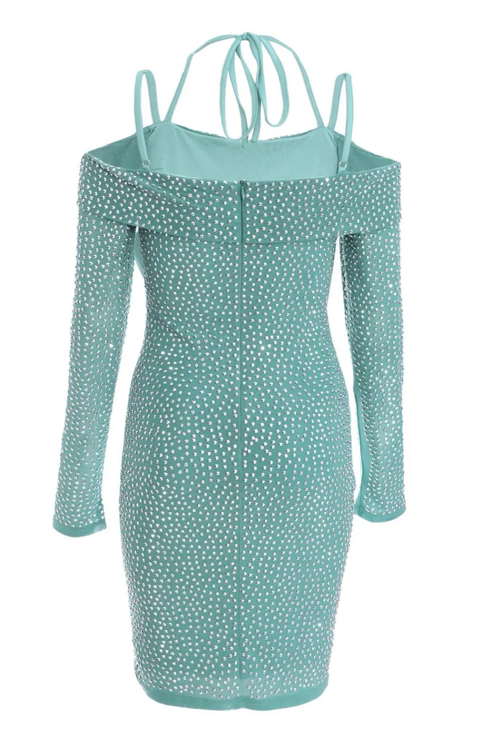 Quiz Mini Dresses|Going Out Dresses>Teal Rhinestone Bodycon Mini Dress