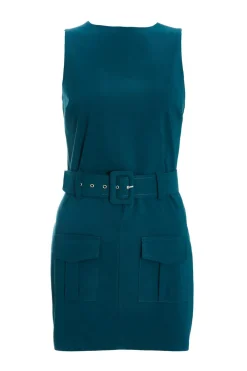 Quiz Playsuits|Summer Clothes>Teal Round Neck Skort Playsuit