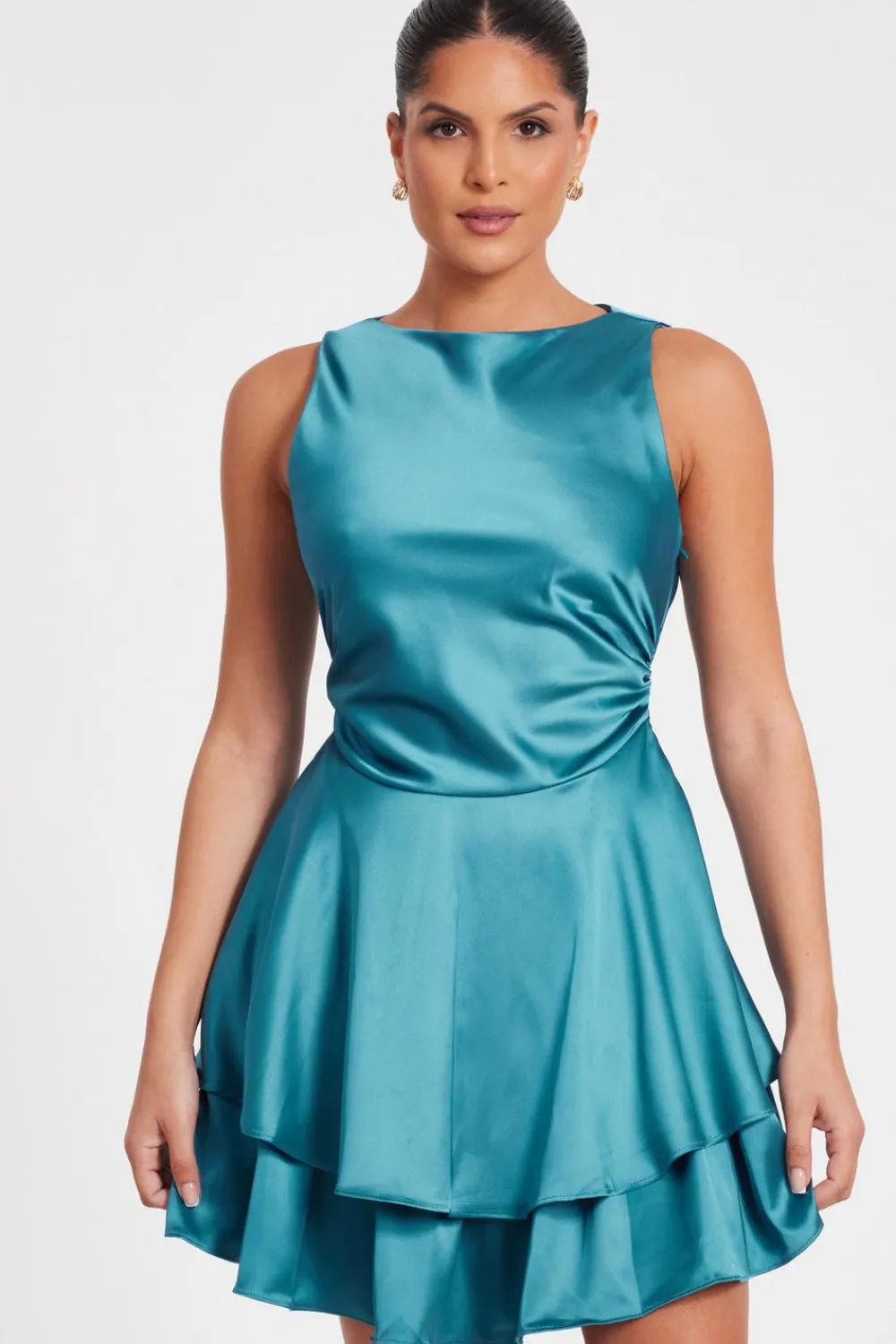 Quiz Going Out|Dresses>Satin Frill Skater Dress