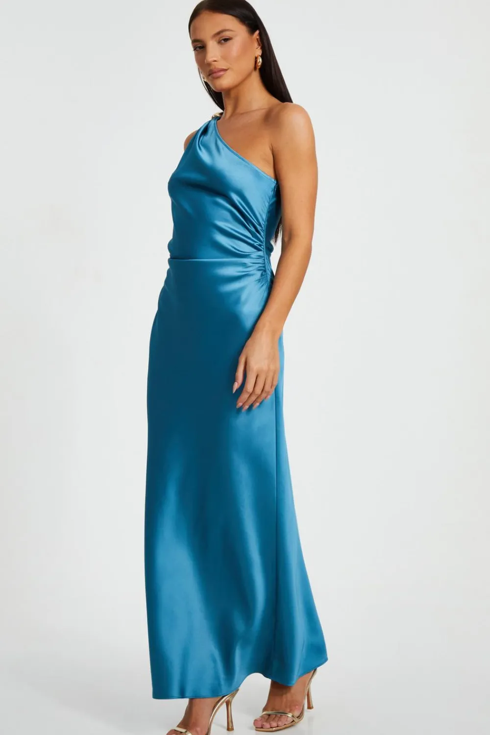 Quiz Evening Dresses|Day At The Races>Teal Satin One Shoulder Midaxi Dress