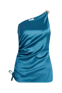 Quiz Summer Tops|Going Out Tops>Teal Satin One Shoulder Top