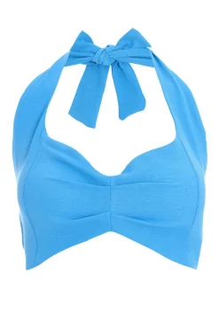 Quiz Summer Tops|Crop Tops>Turquoise Halter Neck Crop Top