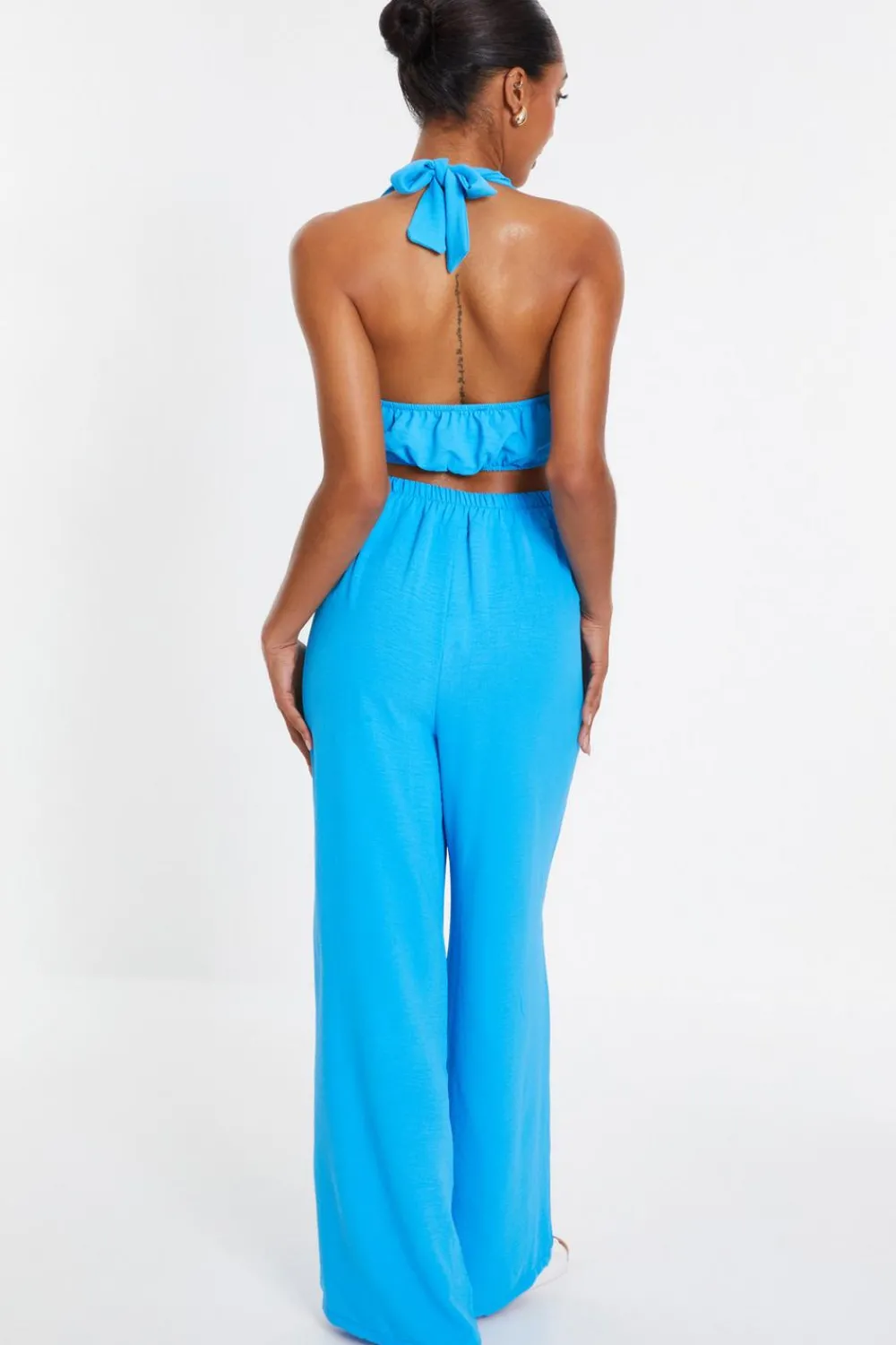 Quiz Summer Tops|Crop Tops>Turquoise Halter Neck Crop Top