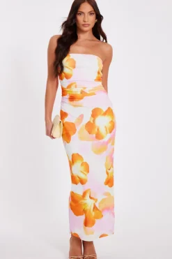 Quiz Summer Clothes|Holiday>White Bandeau Floral Midaxi Dress