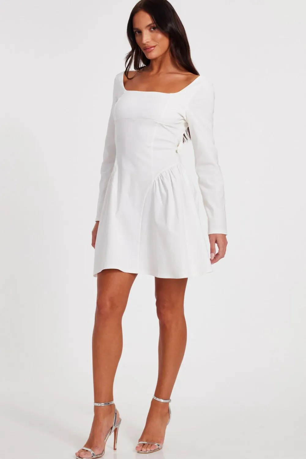 Quiz Going Out|Dresses>White Bow Back Skater Dress