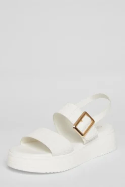 Quiz Sandals|Holiday Shoes>White Buckle Flatform Sandals