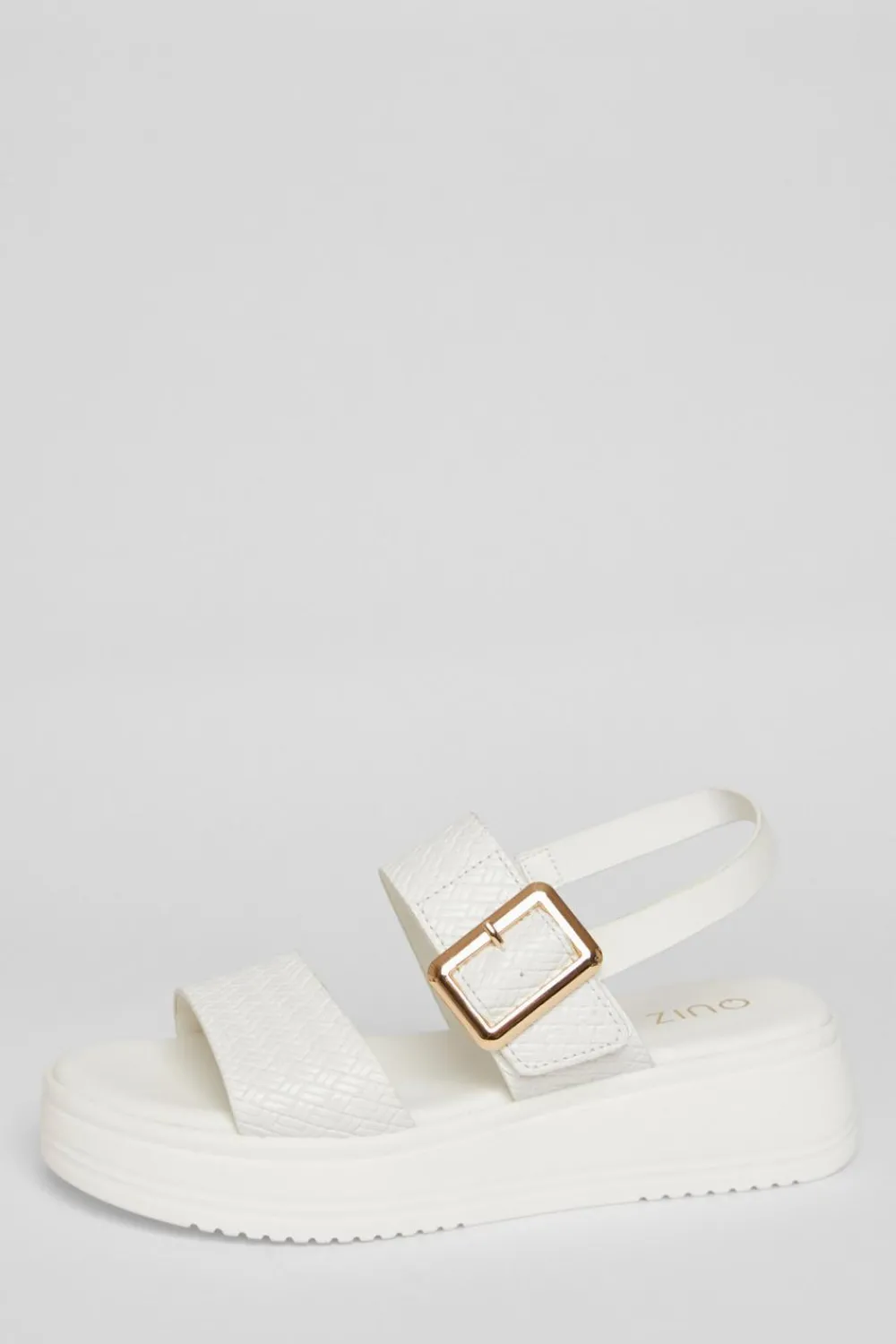 Quiz Sandals|Holiday Shoes>White Buckle Flatform Sandals
