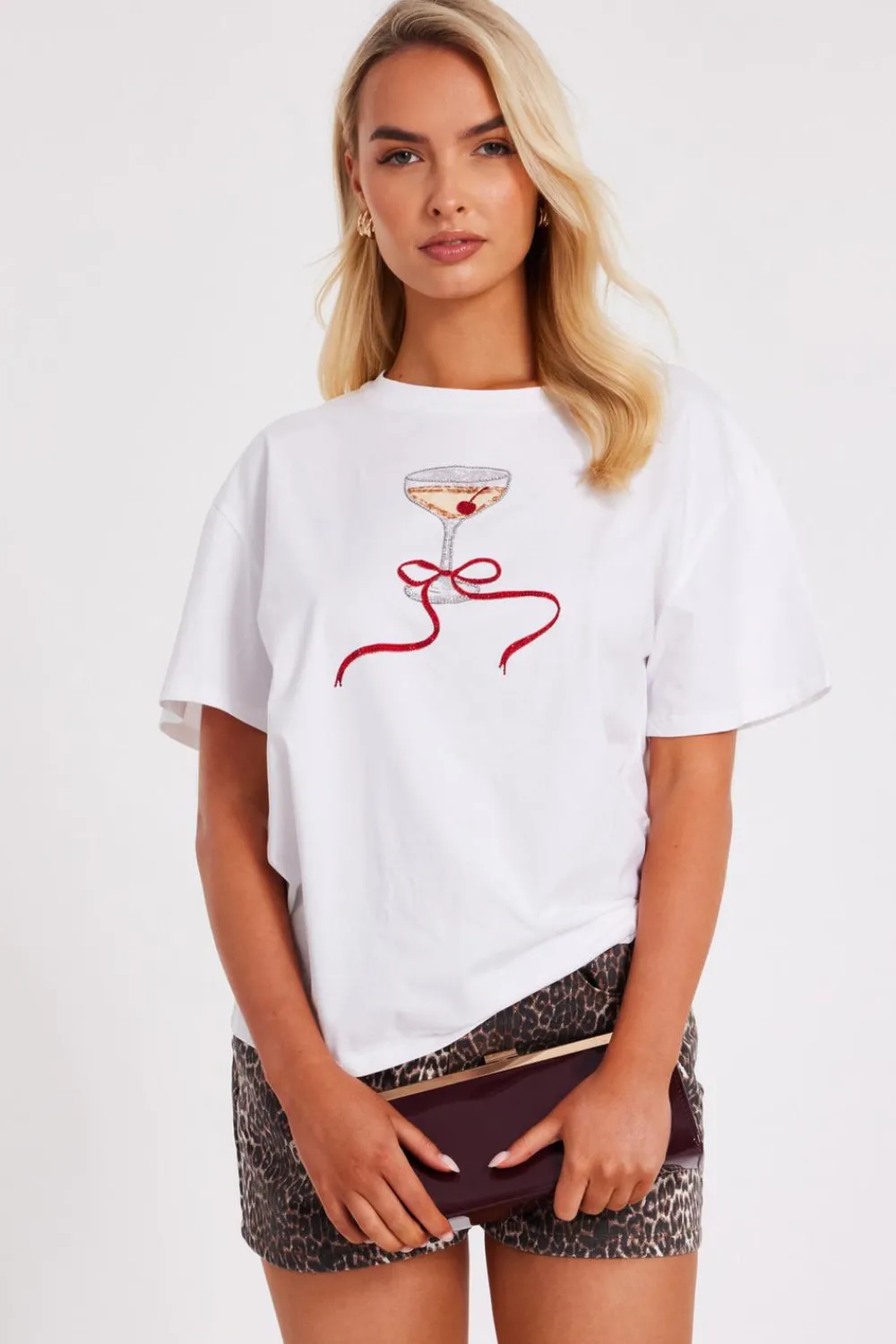 Quiz T-Shirts|Day Tops>White Cherry Martini Top