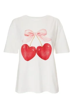 Quiz T-Shirts|Day Tops>White Cherry Print Boxy Top