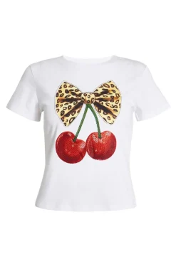 Quiz T-Shirts|Going Out Tops>White Cherry Print Crop Top