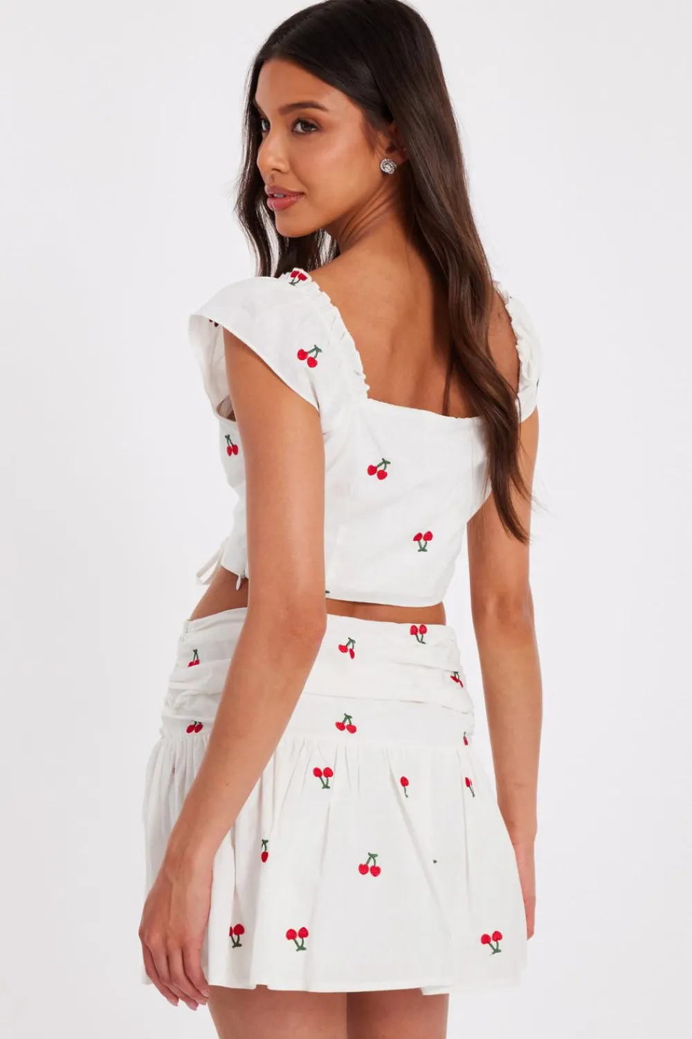 Quiz Summer Clothes|Skirts>White Cherry Print Mini Skirt