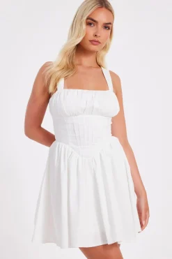 Quiz Summer Clothes|Holiday>White Corset Detail Skater Dress