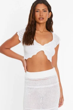 Quiz Summer Tops|Crop Tops>White Crochet Crop Top