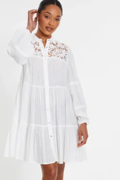 Quiz Summer Clothes|Holiday>White Crochet Mini Shirt Dress