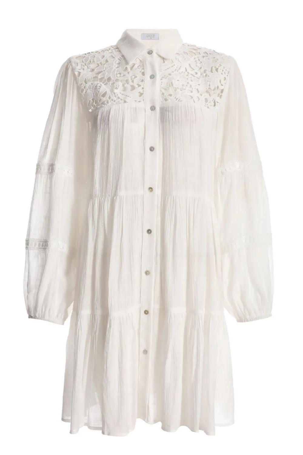 Quiz Summer Clothes|Holiday>White Crochet Mini Shirt Dress