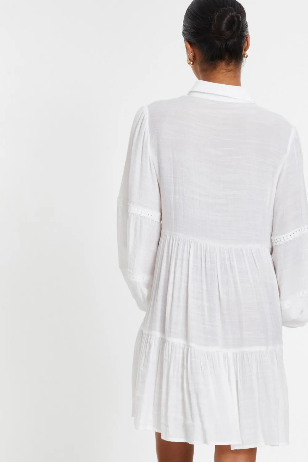 Quiz Summer Clothes|Holiday>White Crochet Mini Shirt Dress
